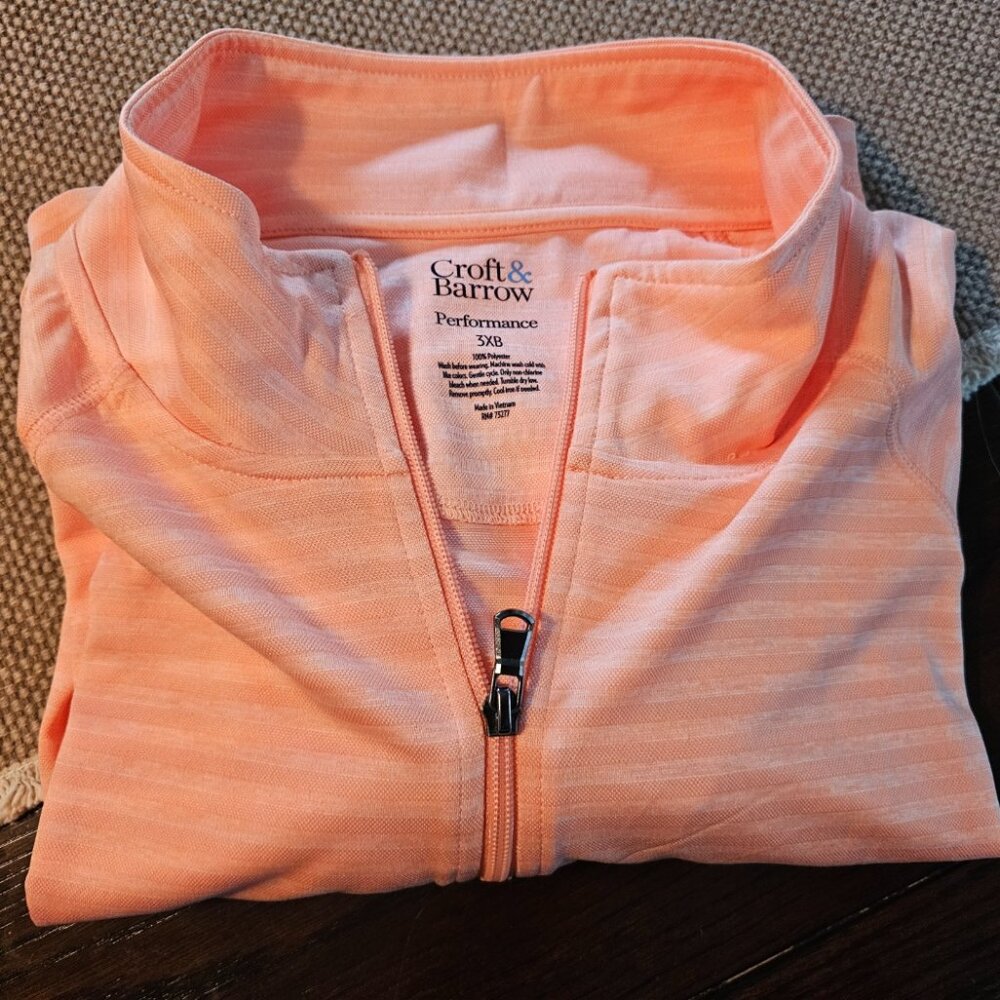 Croft & Barrow Zip Neck Crew Long Sleeve Shirt Peach